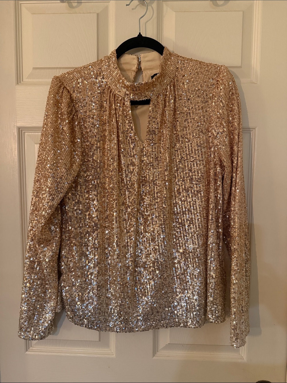 The Limited Rose Gold Sequin Long-Sleeve Mock Neck Blouse